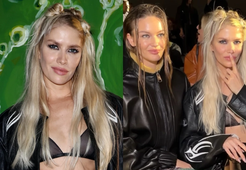 Елена Перминова в прозрачном бюстгальтере посетила показ GCDS